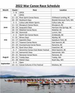 2022 War Canoe Racing Schedule.