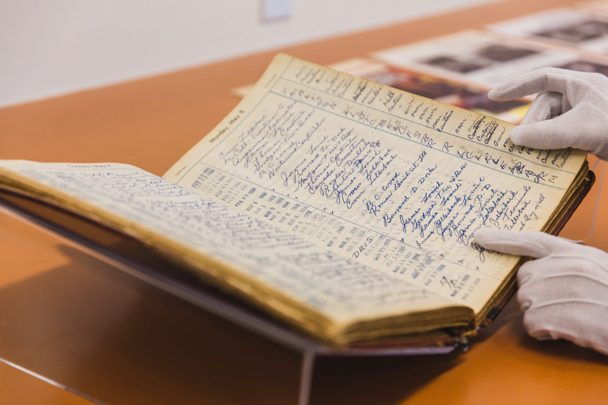 A ledger of Jack Cash’s commercial photography, on display as part of the exhibit Through the Lens of Jack Cash, 1939-1970. Photo: Alison Boulier